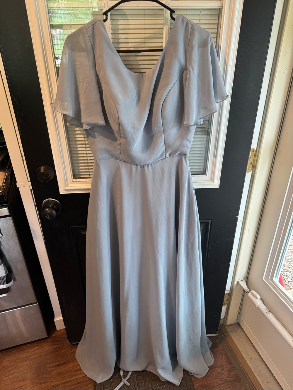 Elegant Light Blue Flutter Sleeve Maxi Dress